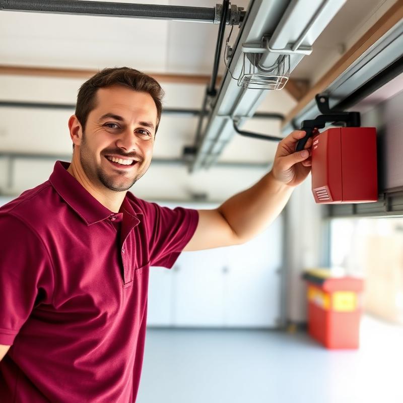 Griswold Garage Doors technician testing safety features on garage door opener in Connecticut